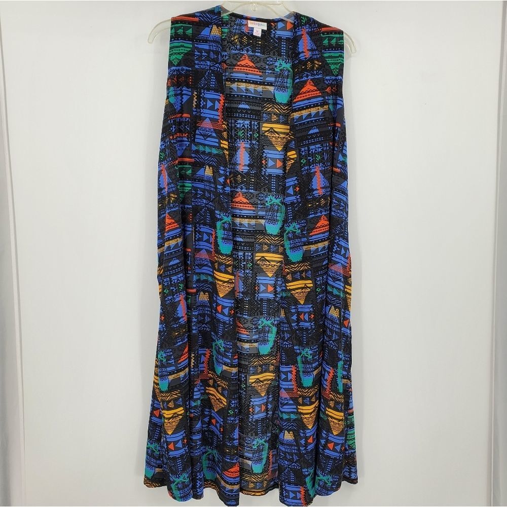 🩵LULAROE women M blue multicolor Lightweight long cardigan/duster